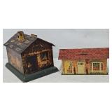 (2) Vintage Tin Litho House Coin Banks