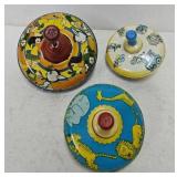 (3) Vintage Ohio Art Tin Litho Toy Tops