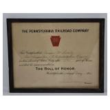 1960 Pennsylvania Railroad "Roll of Honor" Cert.