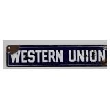 13" x 2 3/4" Western Union 2 Sided Porcelain Sign