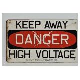 Vintage 8"x5"  Metal West Penn Power "Danger" Sign