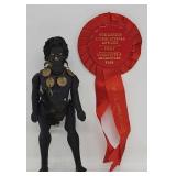 c1900 7 1/2" Composition Black Doll w/Award Ribbon