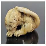 Antique ivory Netsuke, lion, signed