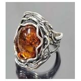 Sterling Silver & Amber Ring