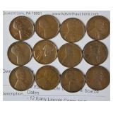 12 Early Lincoln Cents - All Scarce Dates
