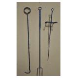 (3) Antique Wrought Iron Fireplace Tools