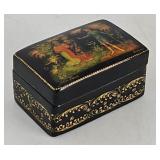 1988 Russian Palekh Black Lacquer Dresser Box
