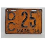 1934 State of Maine License Plate