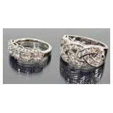 2 Designer Sterling Silver & CZ  Rings