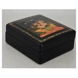 Russian Palekh Mystera Black Lacquer Dresser Box