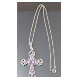 Sterling Silver & Amethyst Cross Necklace
