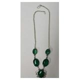 Sterling Silver & Polished Green Onyx Necklace
