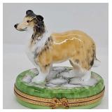 Lemoges Porcelain "Collie Dog" Hinged Box