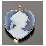 14KT Gold & Blue Agate Cameo Pendant/Brooch