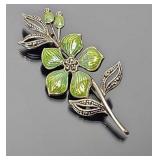 Enamel on Sterling & Marcasite Flower Brooch