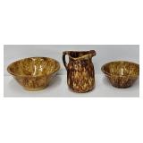 Rockingham Glaze Pitcher & (2) Mixing Bowls