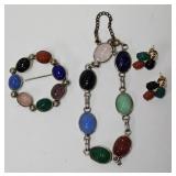 Vintage Scarab Bracelet, Earrings & Pin
