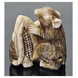 Antique Japanese Ivory Rat w/Corn Netsuke