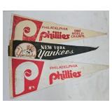 (3) Vintage Felt Sports Pennants; Yankees Philly