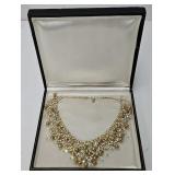 MidCentury Rhinestone Crystal & Gold Bead Necklace