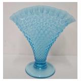 Fenton 8' Blue Opalescent Hobnail Fan Vase