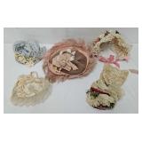 (5) Large Antique Doll Hats & Purse