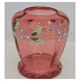 3"H Hand Painted Pilgrim Cranberry Glass Vase
