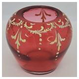 2'H Moser? Enamel on Cranberry Glass Rose Bowl