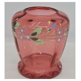 3'H Hand Painted Pilgrim Cranberry Glass Vase