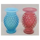 Fenton Blue & Cranberry Opalescent Bud Vases