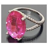 Sterling Silver & Pink Rhinestone Ring (size 7)