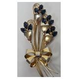 Gold Plated Sterling Silver & Rhinestone Brooch