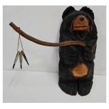 15ï¿½ Hand Carved Wooden Bear w/Fishing Pole & Fish