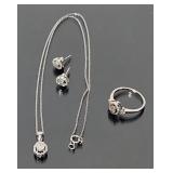 Sterling Diamond Necklace Ring and Earring Set