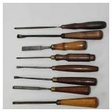 (8) Antique Wood Carving Gouging Chisels