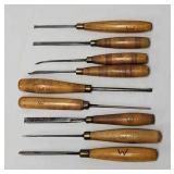 (9) S.J. Addis England Wood Carving Chisels
