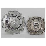 Vintage Hudson & Athens Fire Dept. Cap Badges -