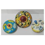 (3) Vintage Ohio Art Tin Litho Toy Tops -