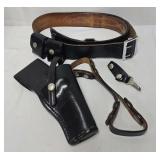 Gun - Black Leather Police Belt & Holster