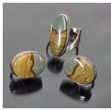 Sterling Silver & Jasper Ring & Earring Set