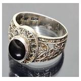 Sterling Silver, Marcasite & Onyx Ring