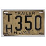 1944 New Jersey Trailer License Plate
