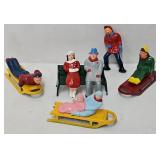 Antique Barclay Die Cast Sledders & Bench Couple