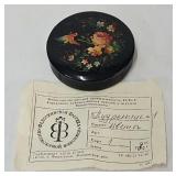 Fedoskino Russian Hummingbird Black Lacquer Box