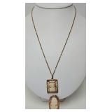 Antique Gold Filled Shell Cameo Necklace & Pin