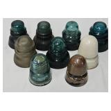(9) Telegraph Pole Glass & Porcelain Insulators