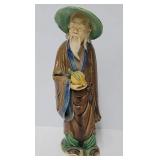 12'H Chinese Mud Man Figure Holding Fruit