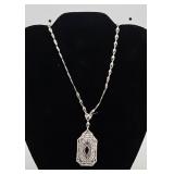 Art Deco Sterling & Sapphire Filigree Necklace
