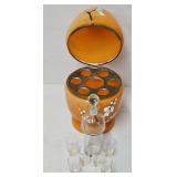Czech Glass Egg Shaped Decanter & Glasses