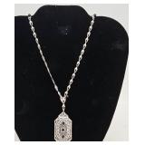 Art Deco Sterling & Sapphire Filigree Necklace